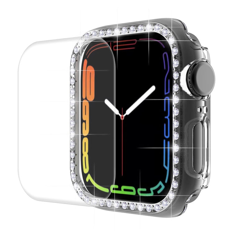 Fed Apple Watch Series 7 45mm Cover med Skærmbeskytter i Plastik og Rhinsten - Gennemsigtig#serie_3