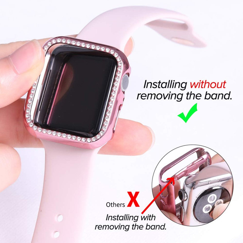 Fed Apple Watch Series 7 45mm Cover med Skærmbeskytter i Plastik og Rhinsten - Pink#serie_5