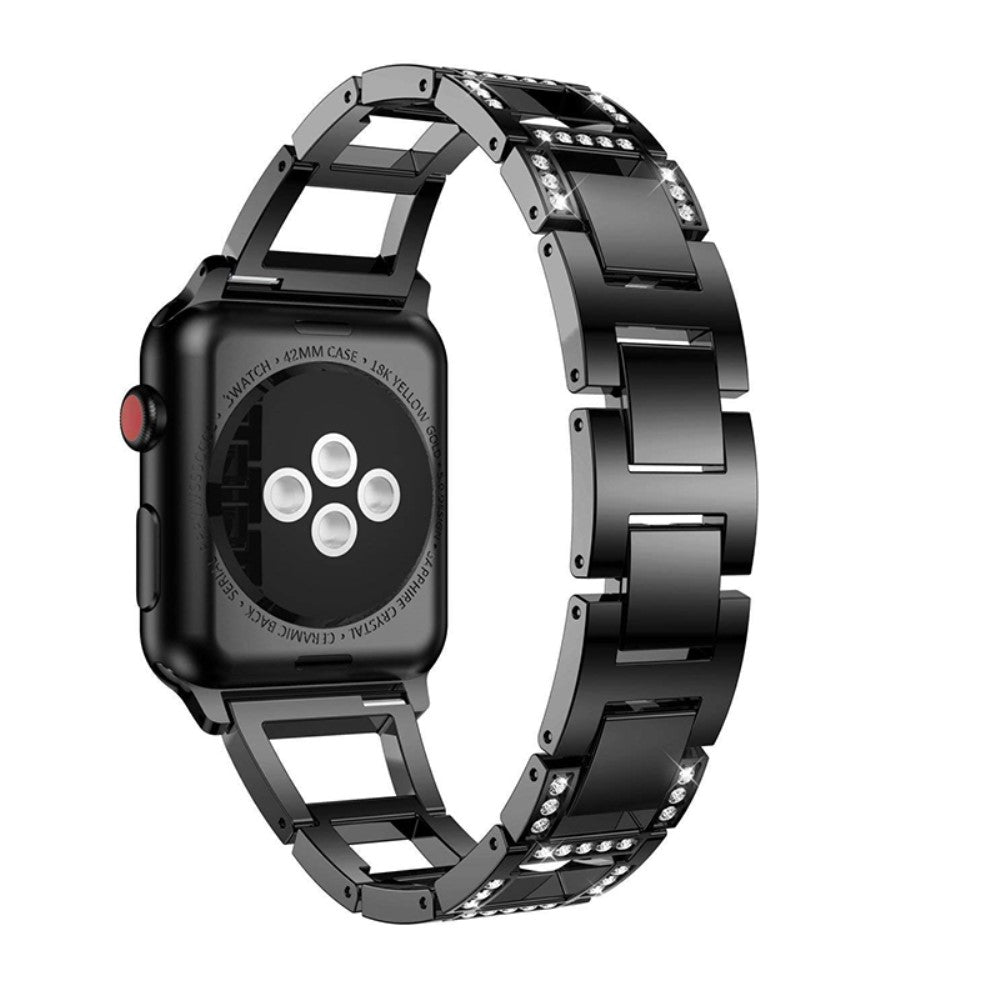 Skøn Apple Watch Series 7 45mm Metal og Rhinsten Rem - Sort#serie_1