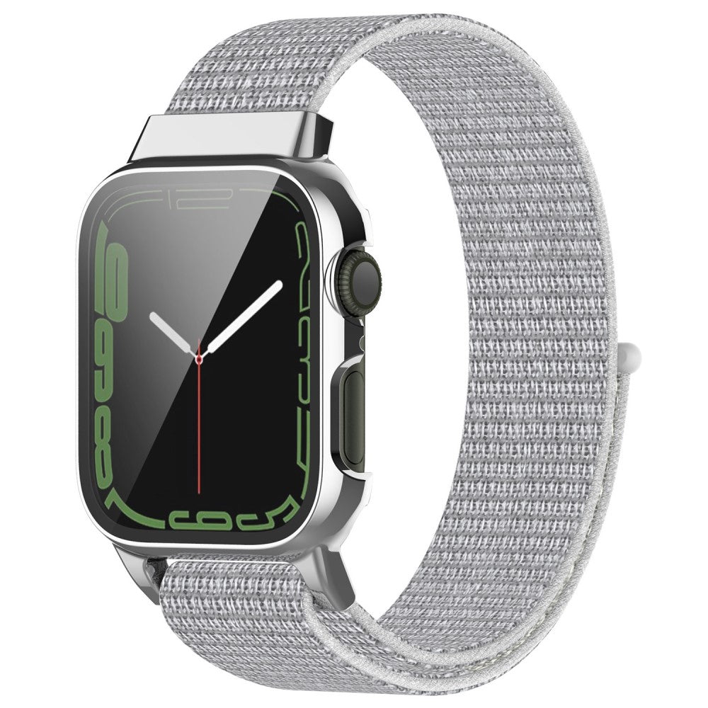 Meget holdbart Apple Watch Series 7 45mm Nylon og Glas Rem - Sølv#serie_9