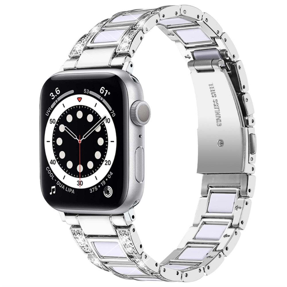 Slidstærk Apple Watch Series 7 45mm Metal og Rhinsten Rem - Sølv#serie_1