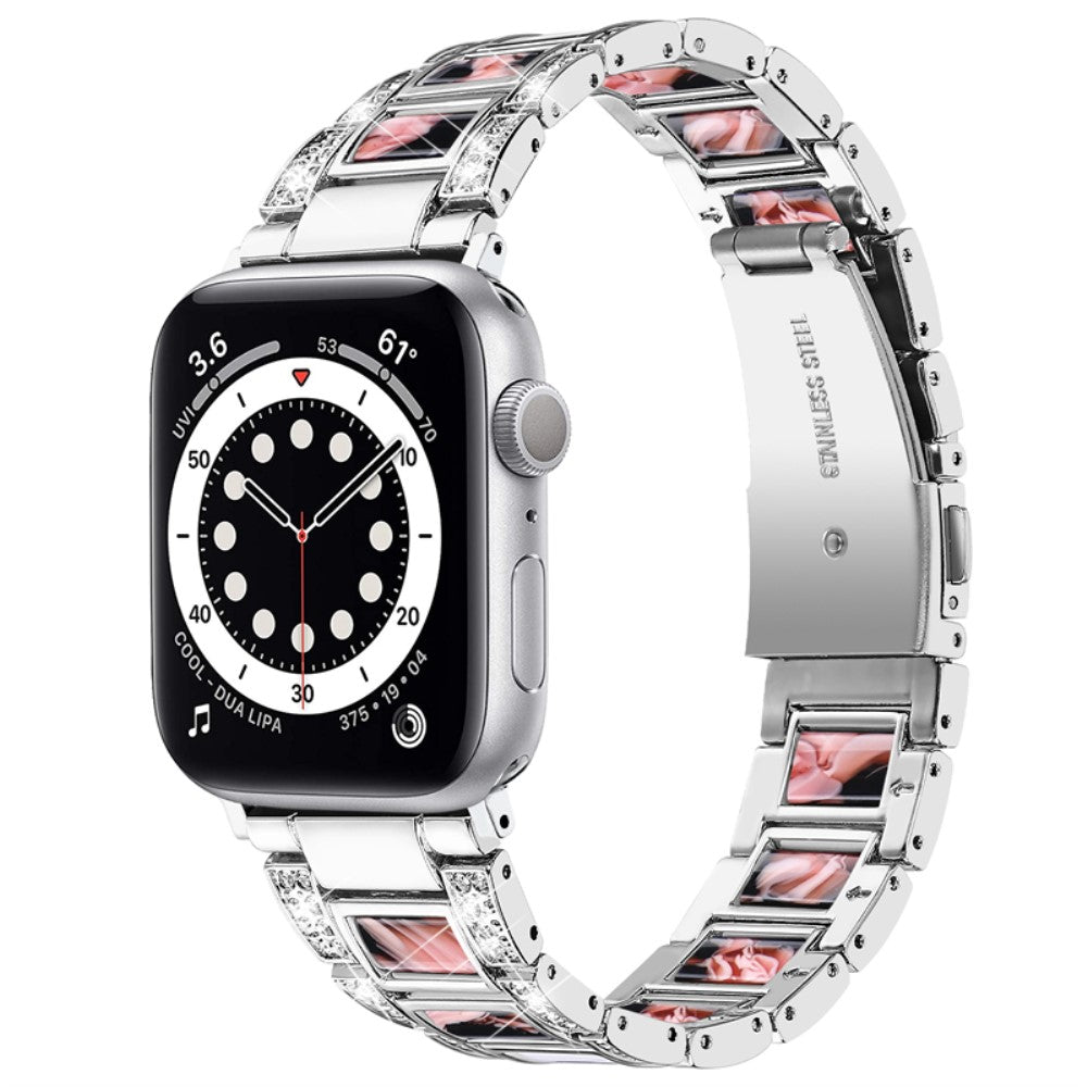 Slidstærk Apple Watch Series 7 45mm Metal og Rhinsten Rem - Sølv#serie_6