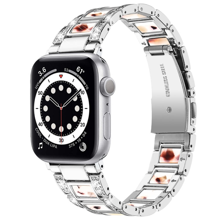 Slidstærk Apple Watch Series 7 45mm Metal og Rhinsten Rem - Sølv#serie_7