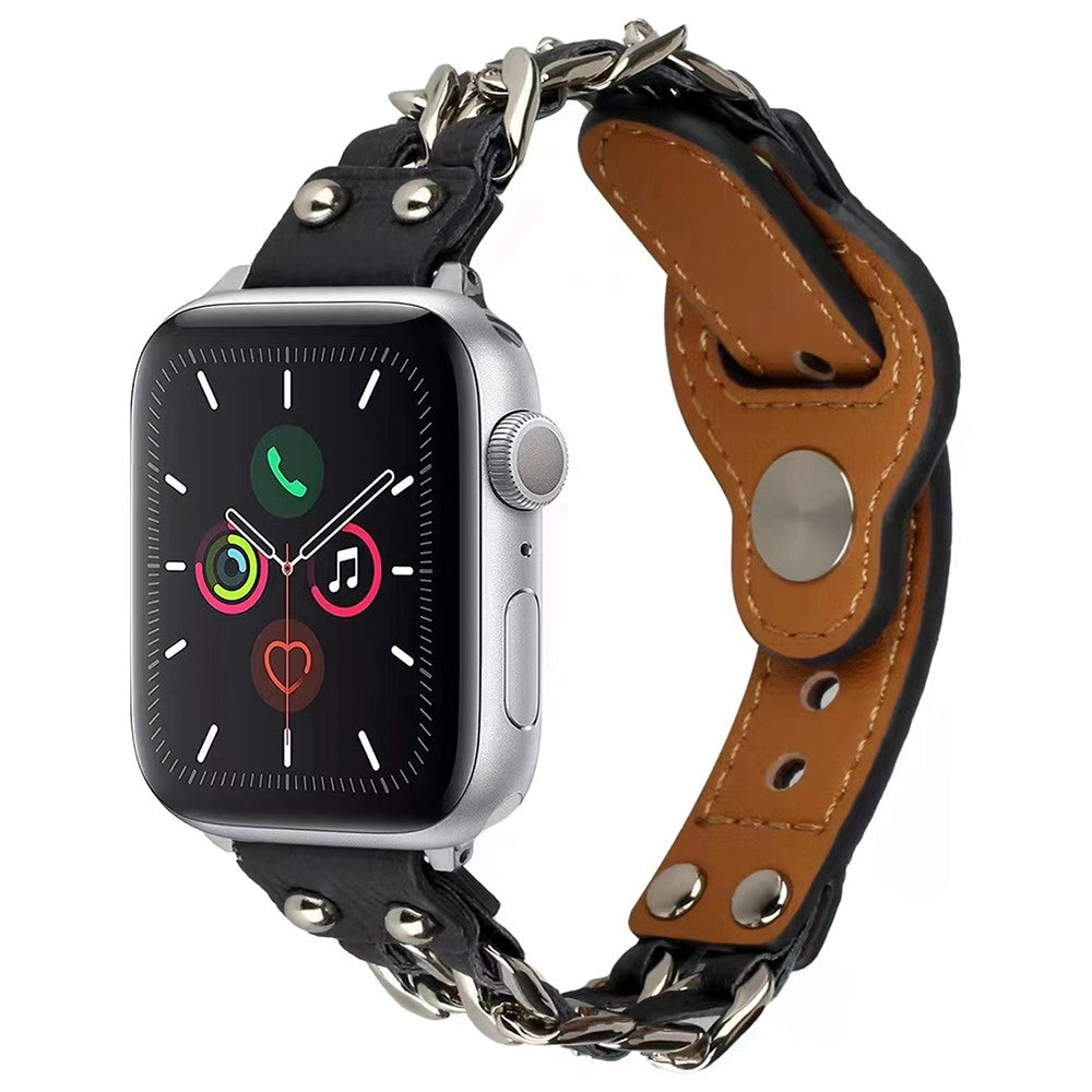 Rigtigt slidstærk Apple Watch Series 7 45mm Kunstlæder Rem - Sort#serie_1