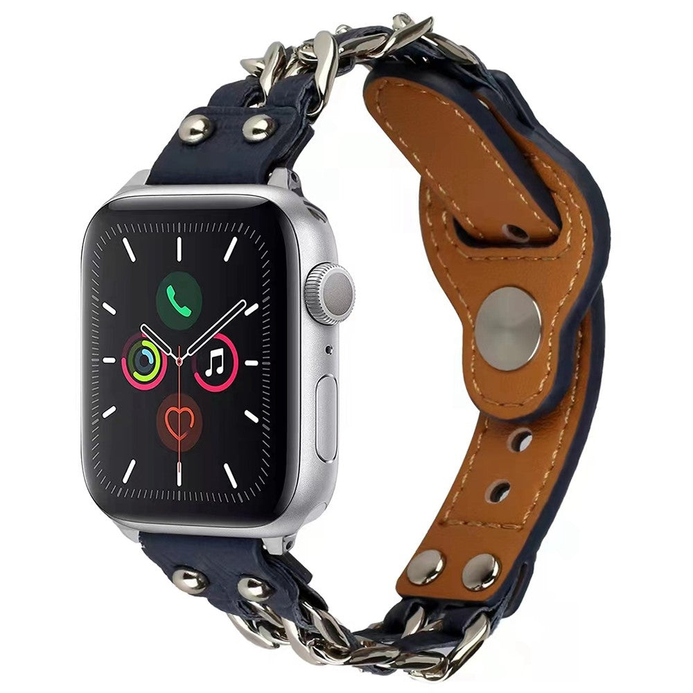 Rigtigt slidstærk Apple Watch Series 7 45mm Kunstlæder Rem - Blå#serie_2