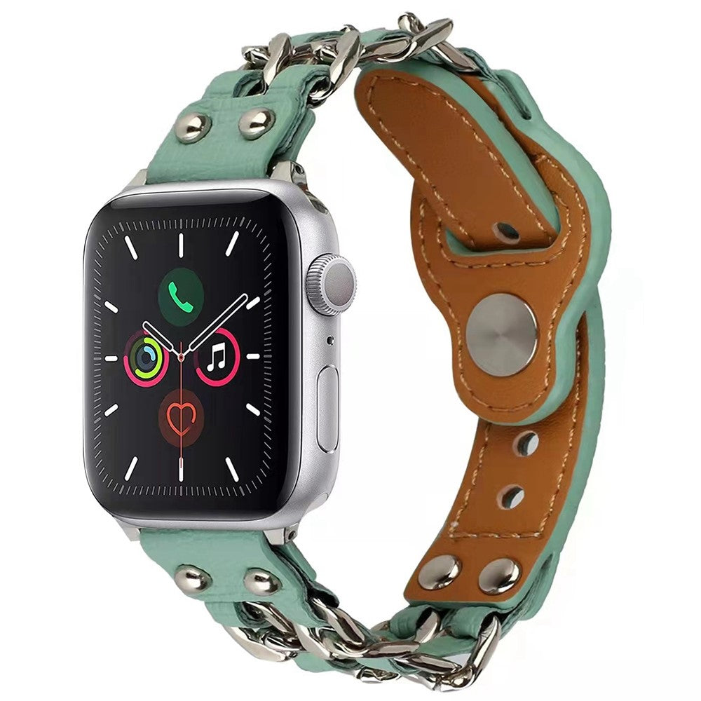 Rigtigt slidstærk Apple Watch Series 7 45mm Kunstlæder Rem - Grøn#serie_3