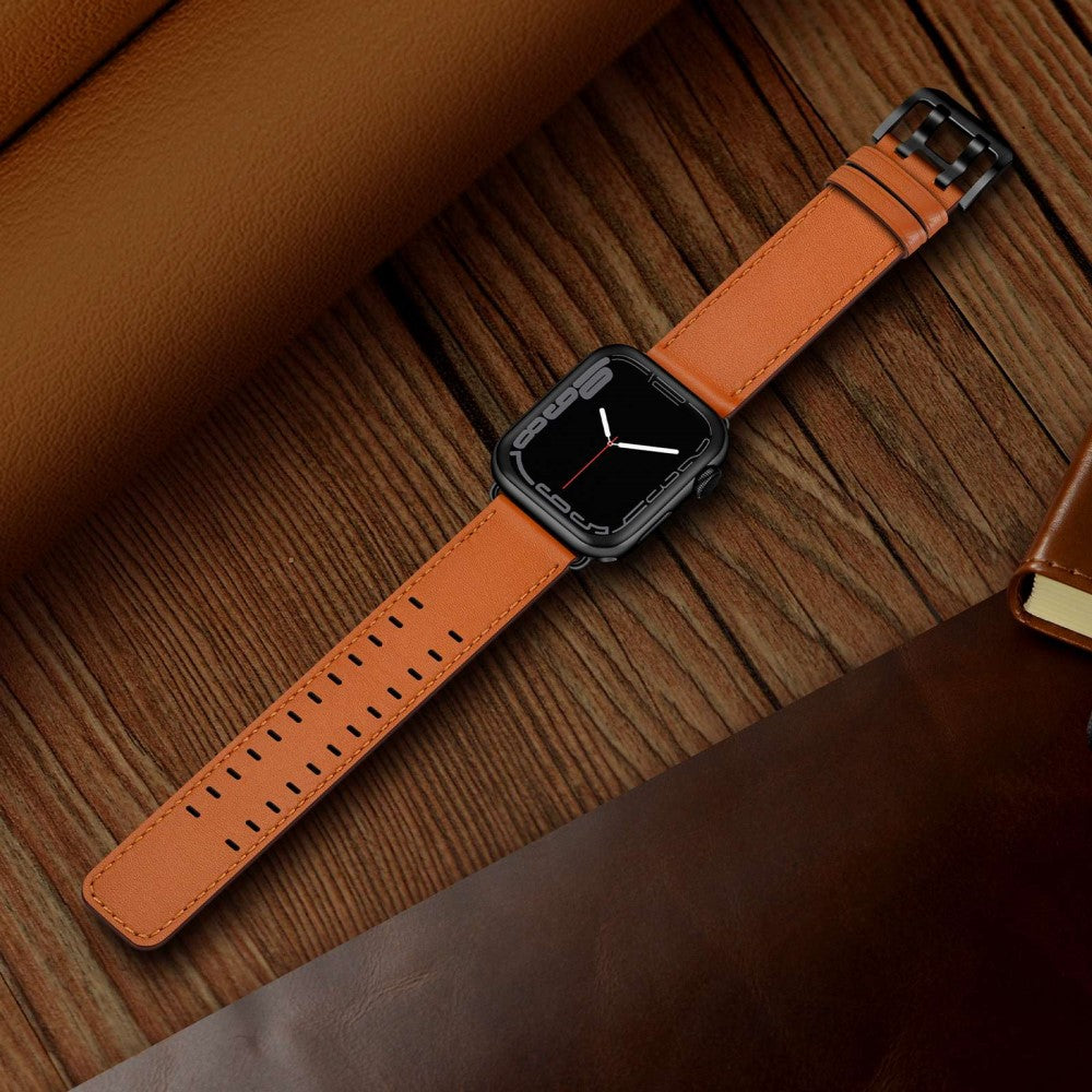 Slidstærk Apple Watch Series 7 45mm Ægte læder Urrem - Brun#serie_7