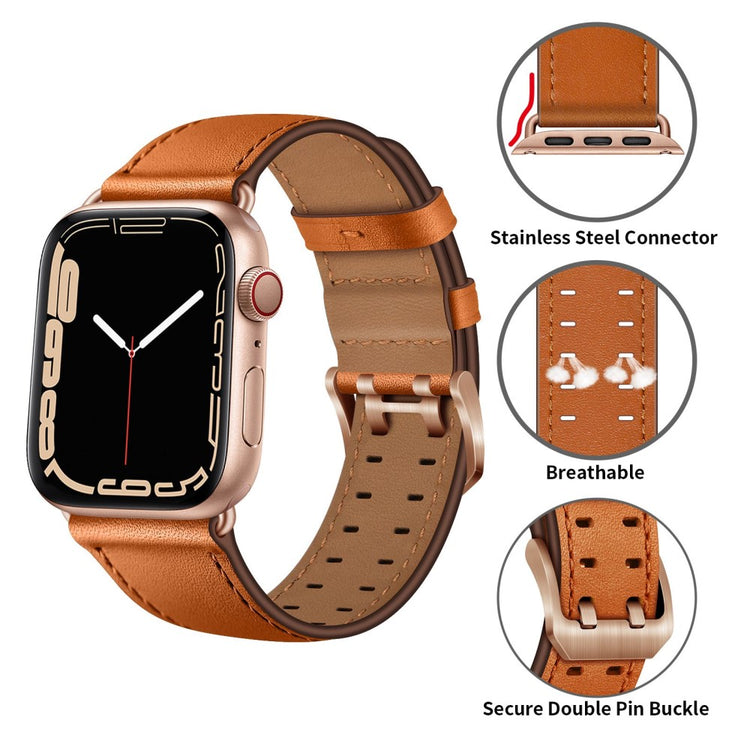 Slidstærk Apple Watch Series 7 45mm Ægte læder Urrem - Brun#serie_8