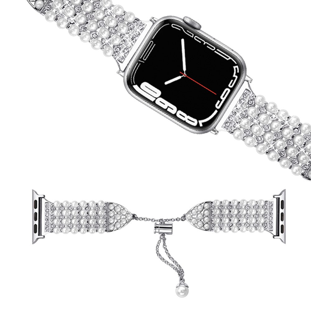 Mega fed Apple Watch Series 7 45mm Metal og Rhinsten Rem - Sølv#serie_274