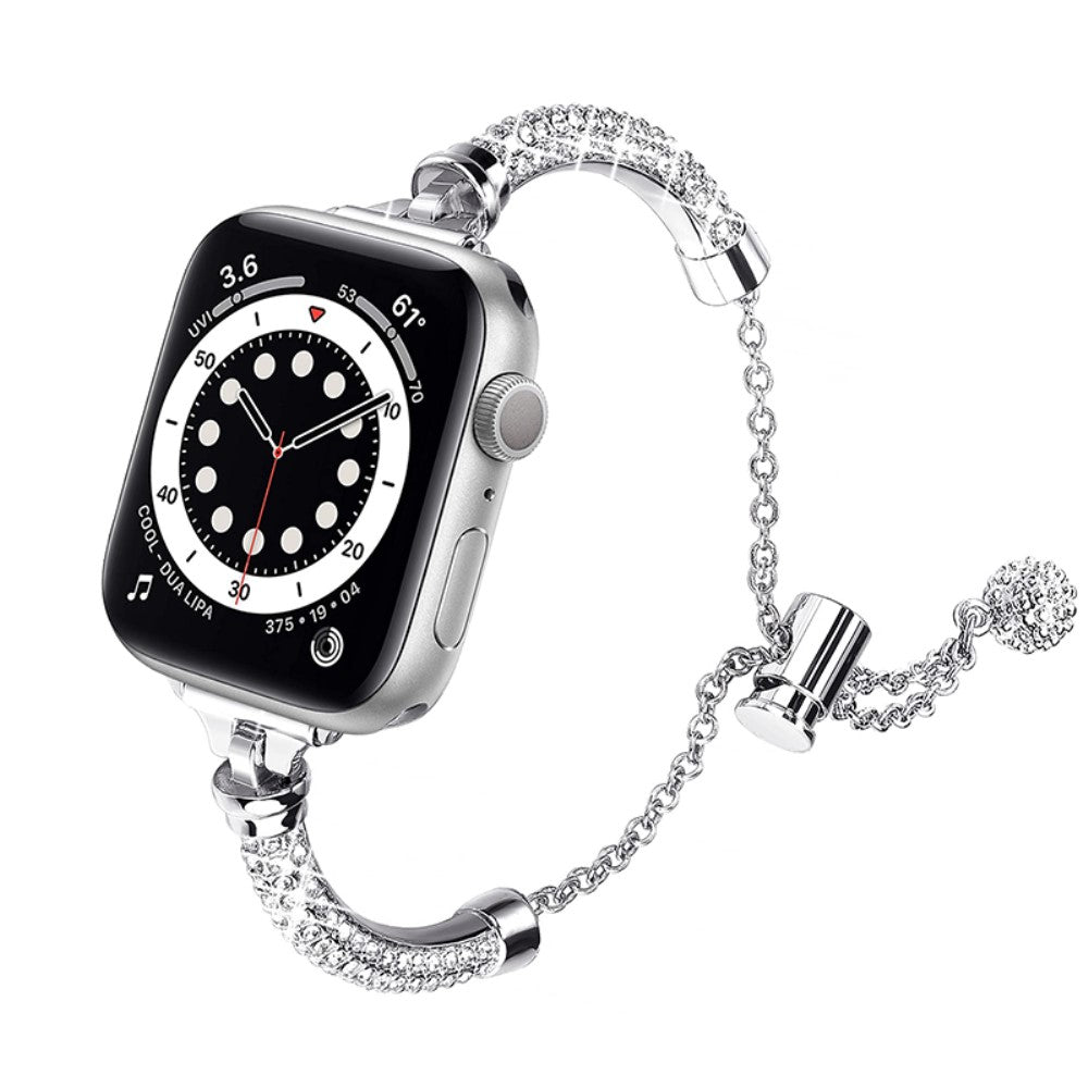 Super kønt Apple Watch Series 7 45mm Metal og Rhinsten Rem - Sølv#serie_277