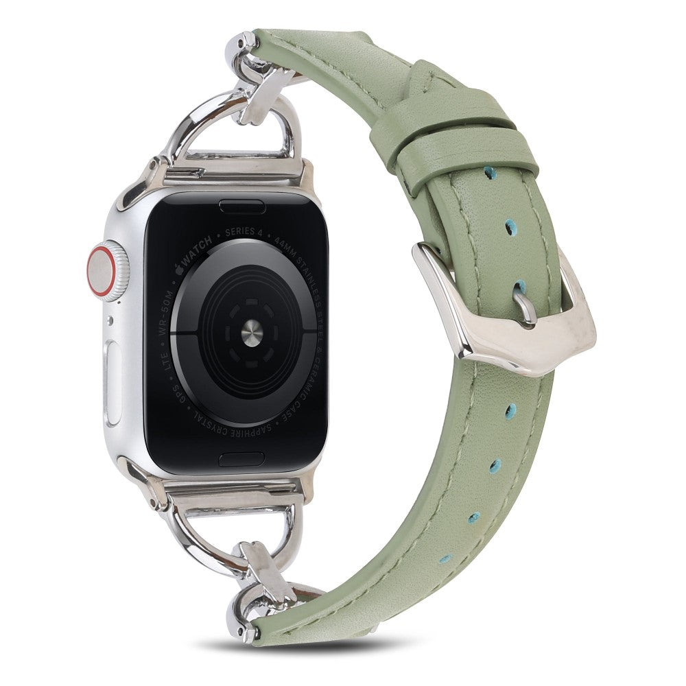Rigtigt hårdfør Apple Watch Series 7 45mm Ægte læder Rem - Grøn#serie_1
