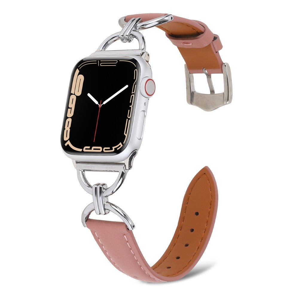 Vildt fint Apple Watch Series 7 45mm Ægte læder Urrem - Pink#serie_3