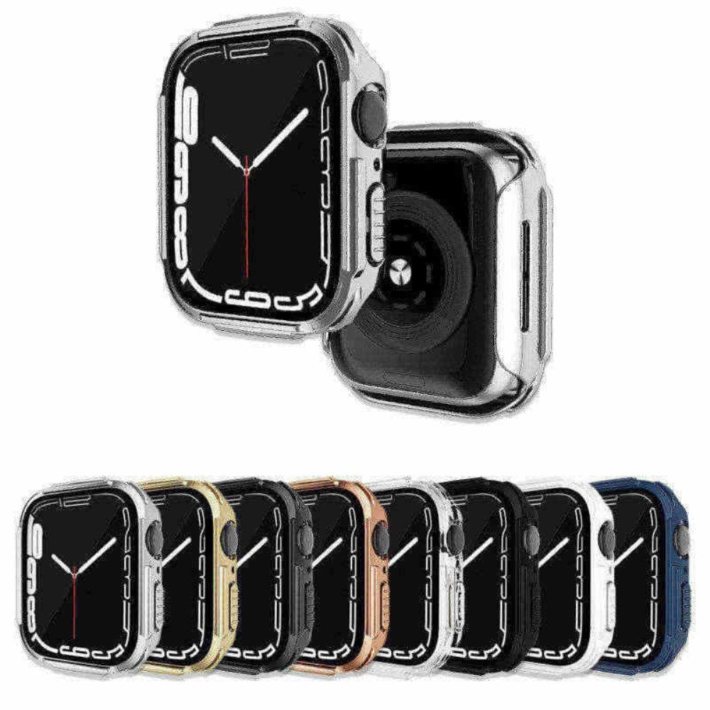 Rigtigt Fint Apple Watch Series 7 45mm Cover med Skærmbeskytter i Plastik og Hærdet Glas - Guld#serie_4