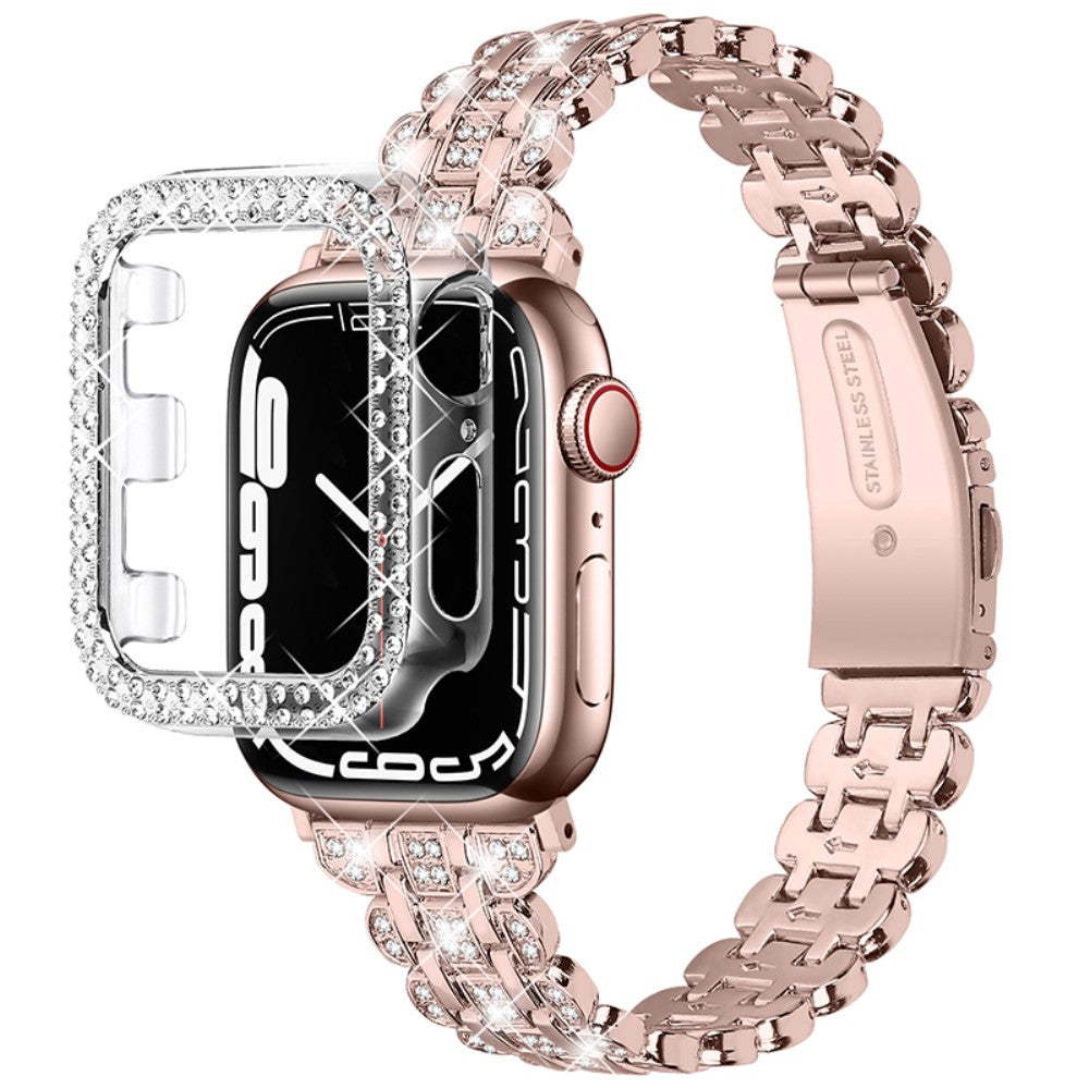 Superflot Apple Watch Series 7 45mm Metal og Rhinsten Rem - Pink#serie_1