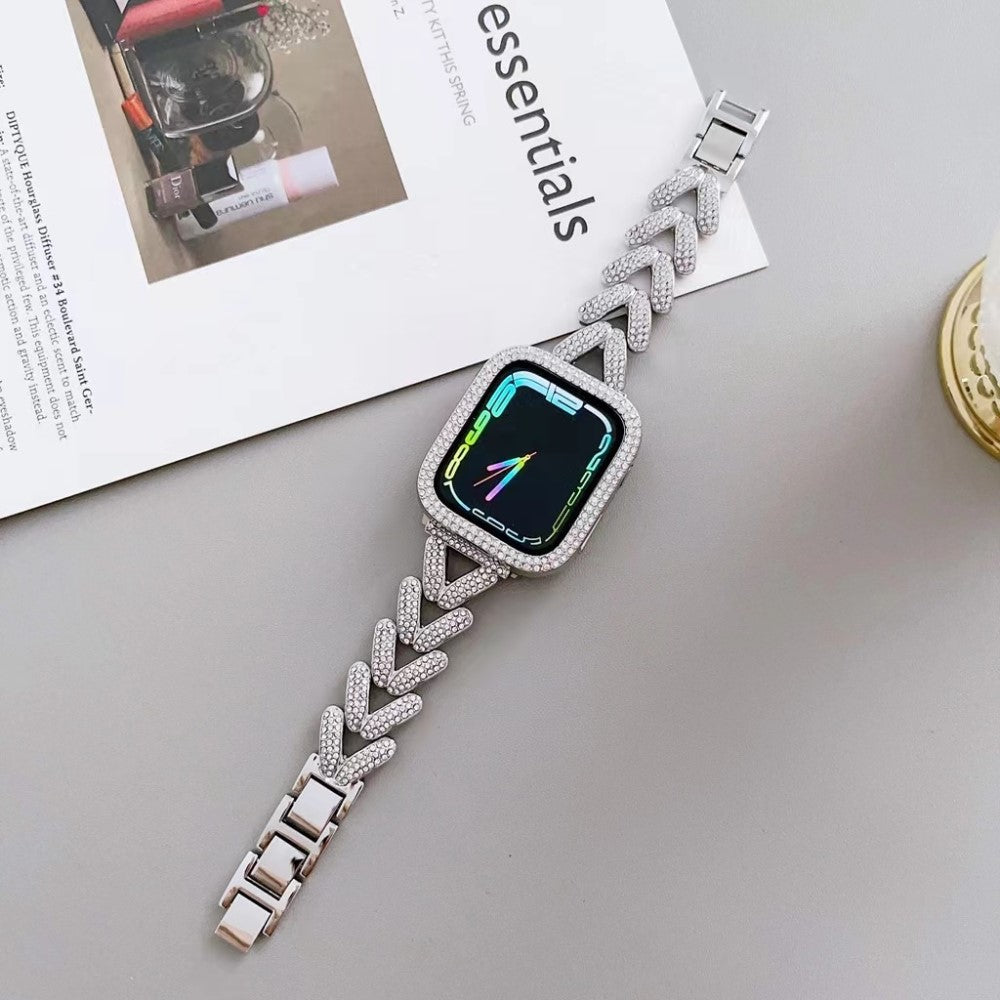 Superflot Metal Og Rhinsten Universal Rem passer til Apple Smartwatch - Sølv#serie_4