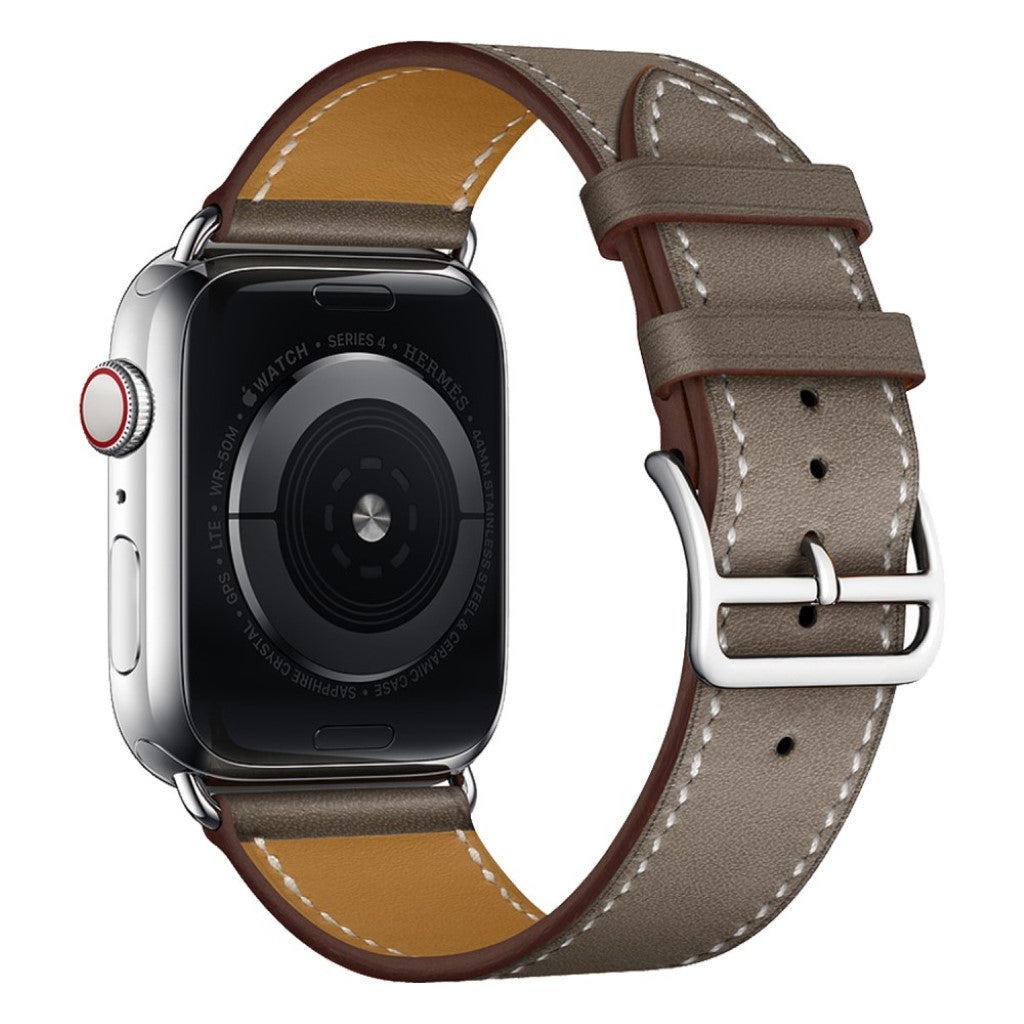 Superflot Apple Watch Series 4 44mm Ægte læder Rem - Sølv#serie_2