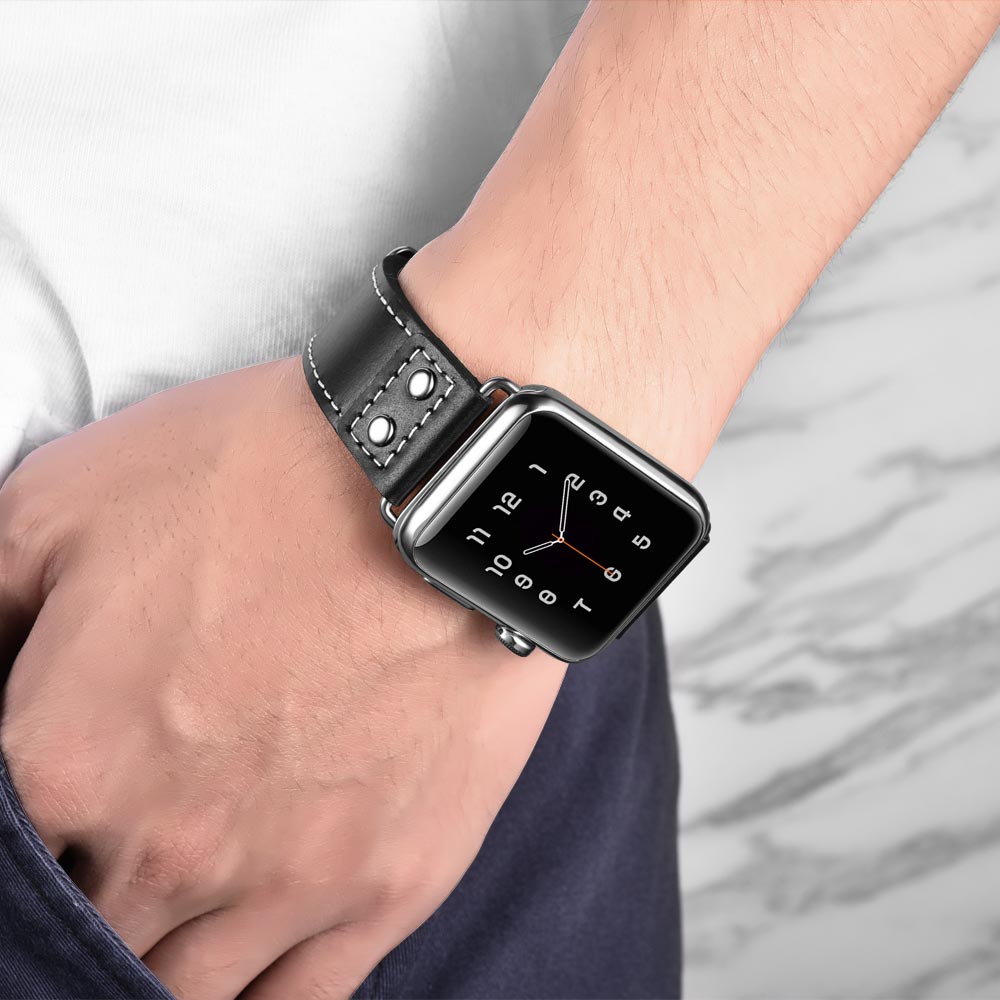 Komfortabel Apple Watch Series 5 40mm Ægte læder Rem - Sort#serie_1