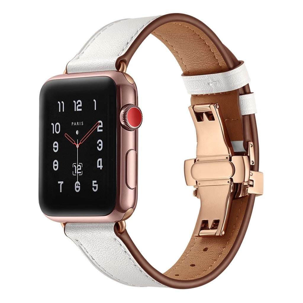  Apple Watch Series 5 40mm / Apple Watch 40mm Ægte læder Rem - Hvid#serie_7