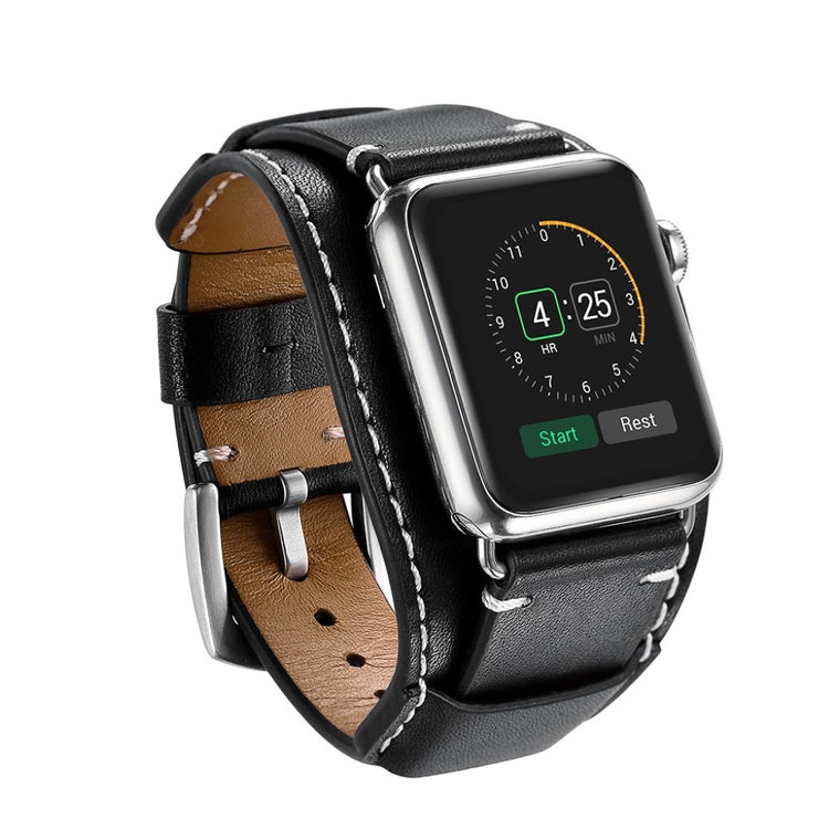  Apple Watch Series 5 40mm / Apple Watch 40mm Ægte læder Rem - Sort#serie_1