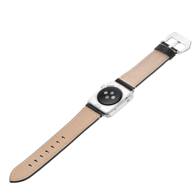  Apple Watch Series 5 40mm / Apple Watch 40mm Ægte læder Rem - Sort#serie_1