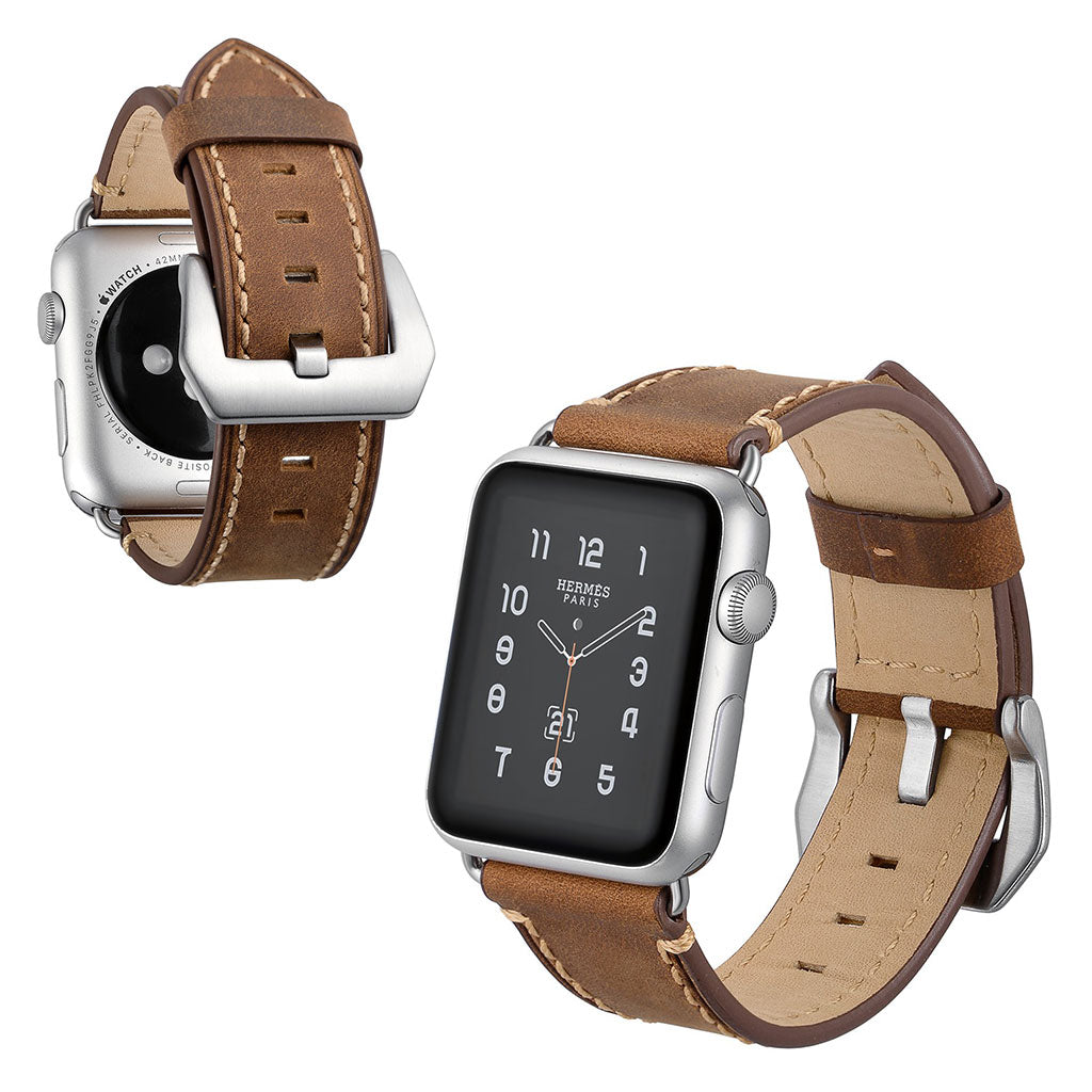  Apple Watch Series 5 40mm / Apple Watch 40mm Ægte læder Rem - Brun#serie_2