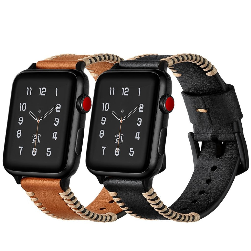  Apple Watch Series 5 40mm / Apple Watch 40mm Ægte læder Rem - Sort#serie_1