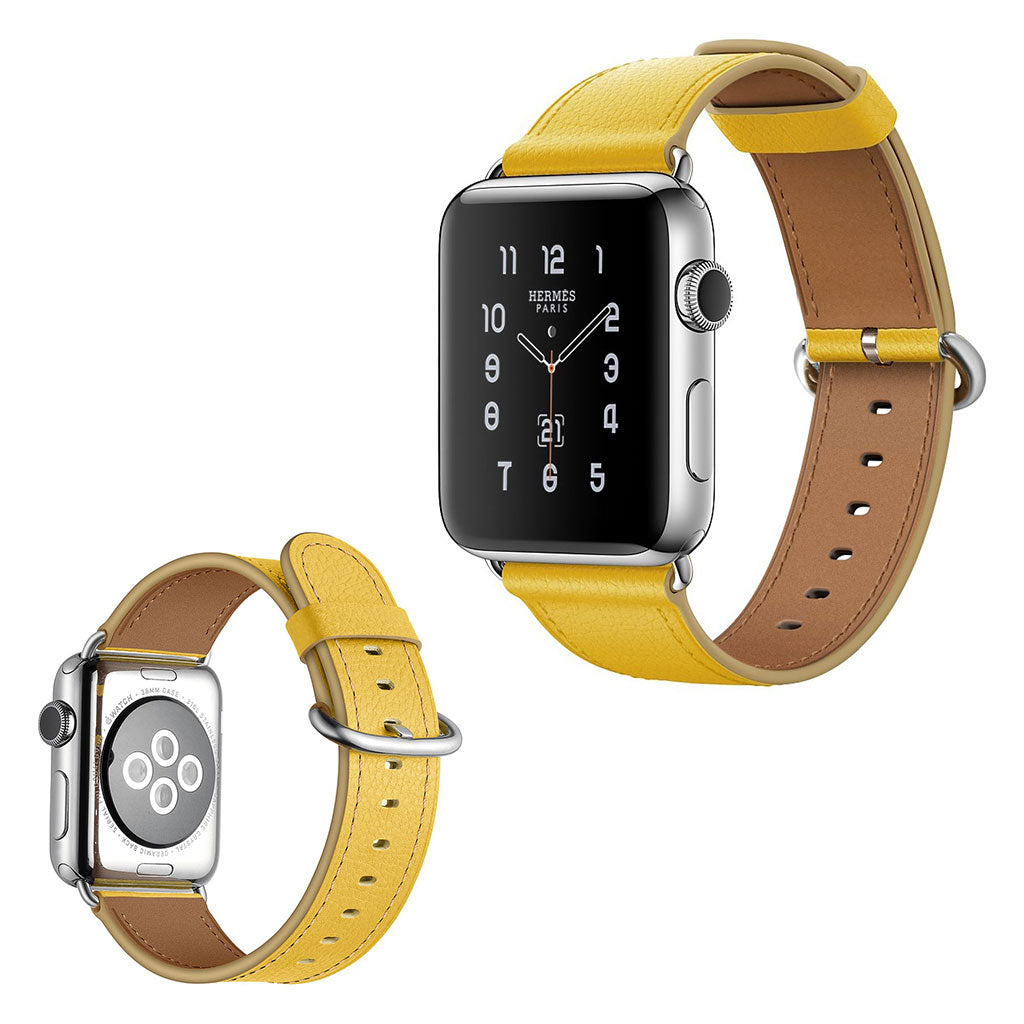 Apple Watch Series 5 40mm / Apple Watch 40mm Ægte læder Rem - Gul#serie_2