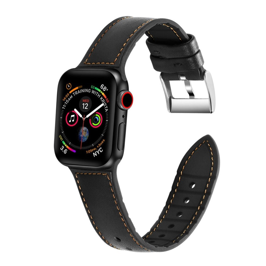Fint Apple Watch Series 5 44mm Ægte læder og Silikone Rem - Sort#serie_1