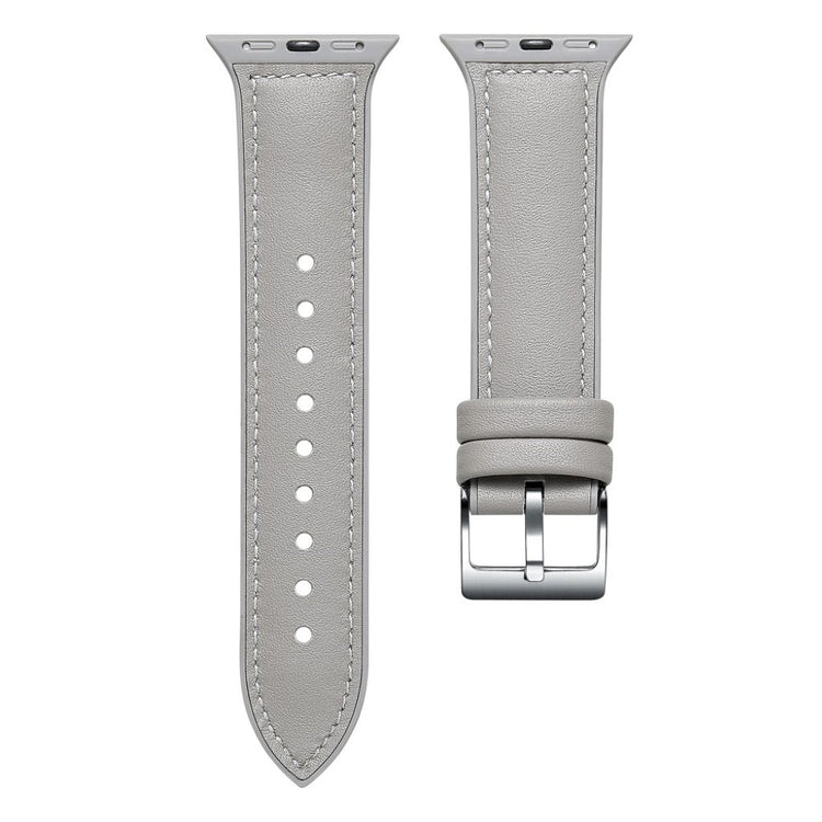 Fint Apple Watch Series 5 44mm Ægte læder og Silikone Rem - Sølv#serie_2