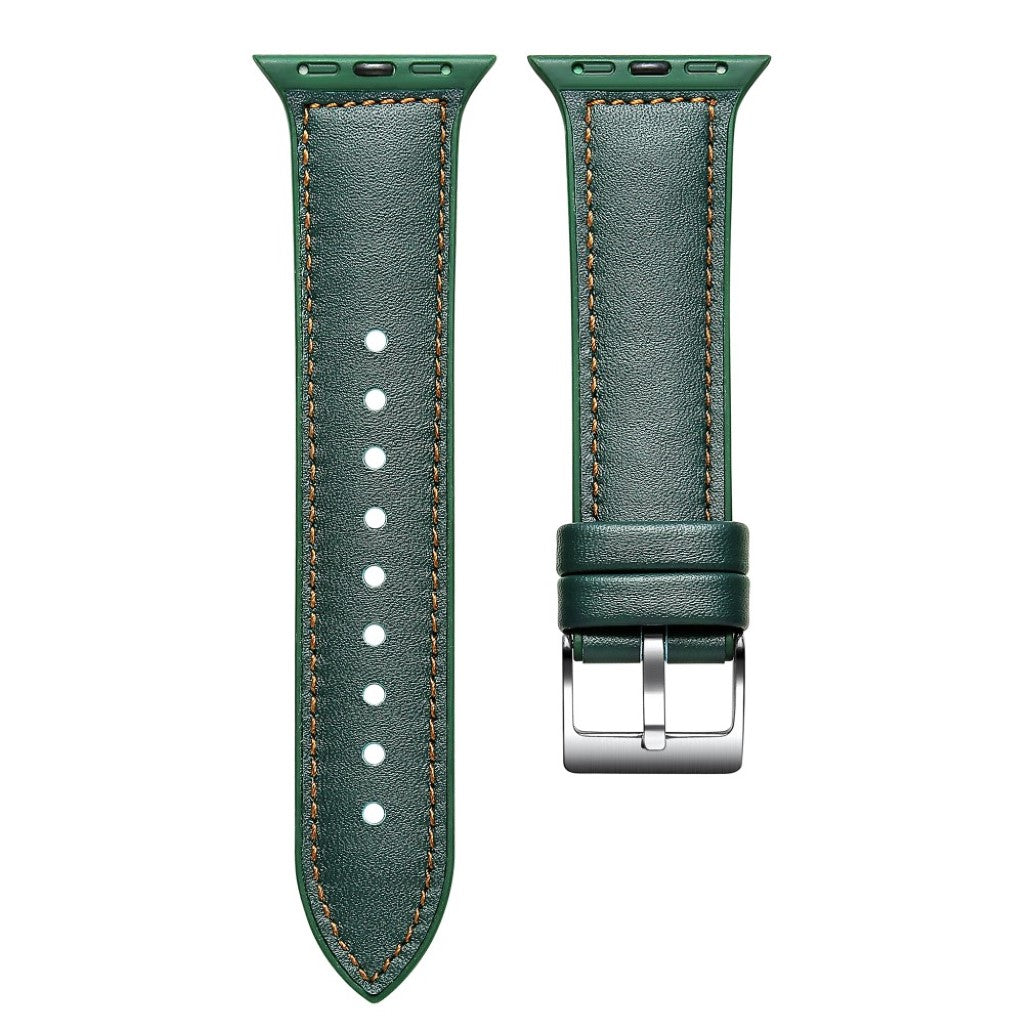 Fint Apple Watch Series 5 44mm Ægte læder og Silikone Rem - Grøn#serie_3