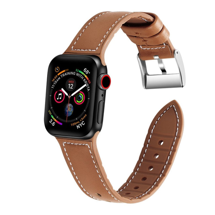 Fint Apple Watch Series 5 44mm Ægte læder og Silikone Rem - Brun#serie_4
