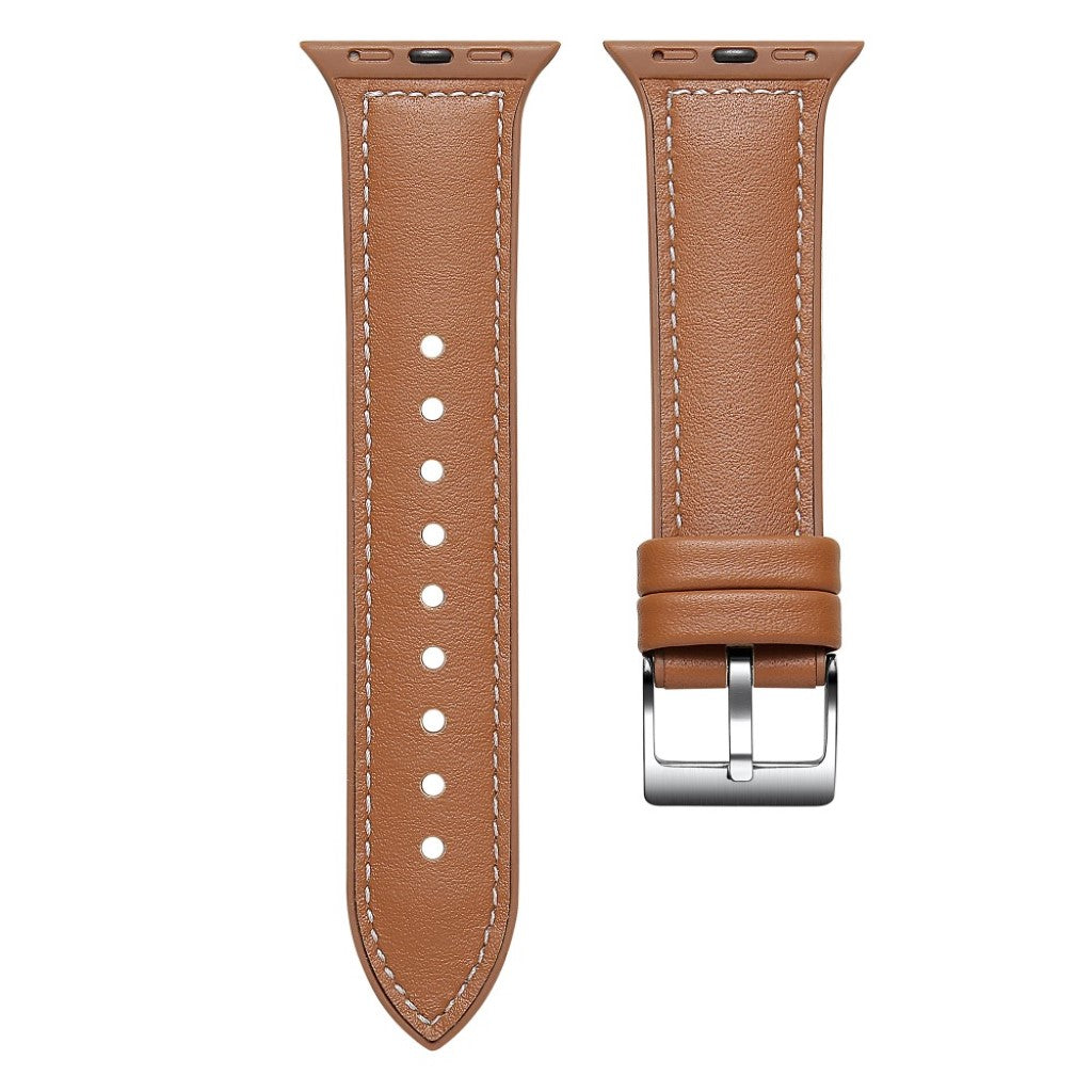 Fint Apple Watch Series 5 44mm Ægte læder og Silikone Rem - Brun#serie_4