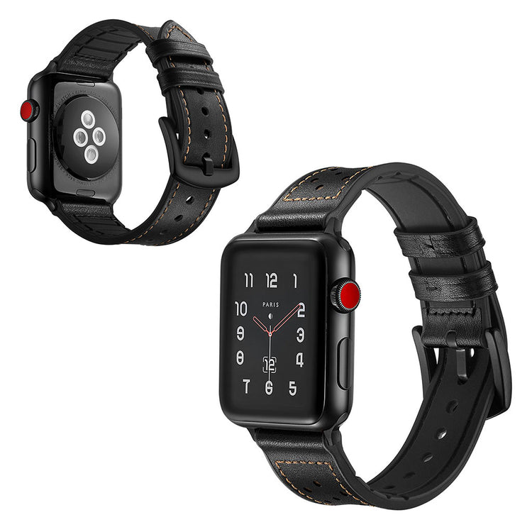  Apple Watch Series 5 44mm / Apple Watch 44mm Ægte læder Rem - Sort#serie_2