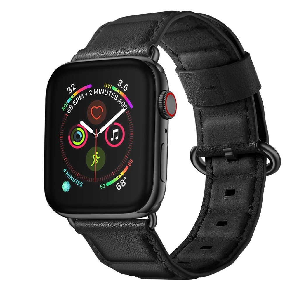  Apple Watch Series 5 44mm / Apple Watch 44mm Ægte læder Rem - Sort#serie_1