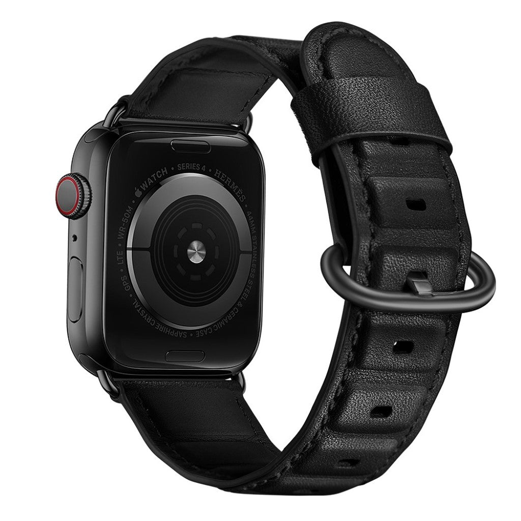  Apple Watch Series 5 44mm / Apple Watch 44mm Ægte læder Rem - Sort#serie_1