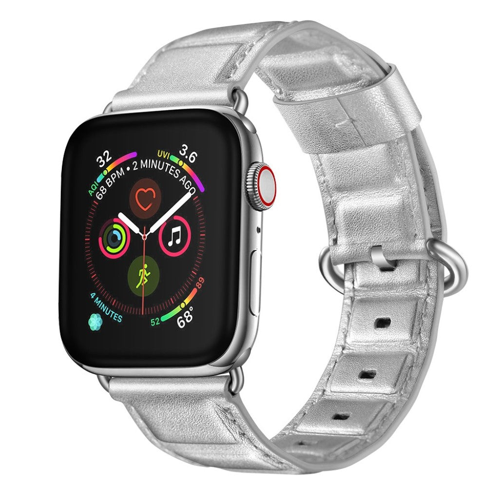  Apple Watch Series 5 44mm / Apple Watch 44mm Ægte læder Rem - Sølv#serie_2