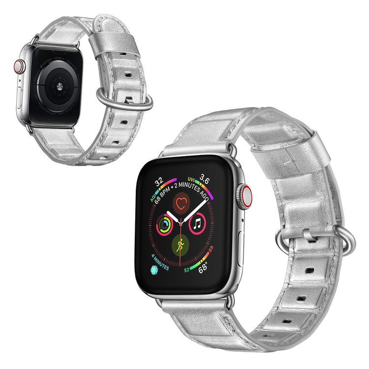  Apple Watch Series 5 44mm / Apple Watch 44mm Ægte læder Rem - Sølv#serie_2