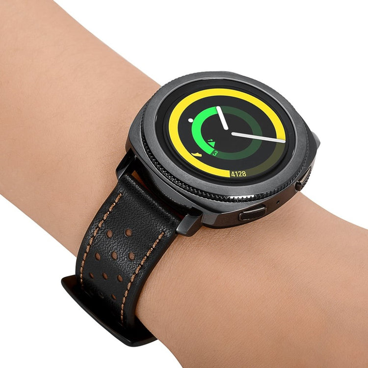 Super smuk Samsung Gear Sport Ægte læder Rem - Sort#serie_2