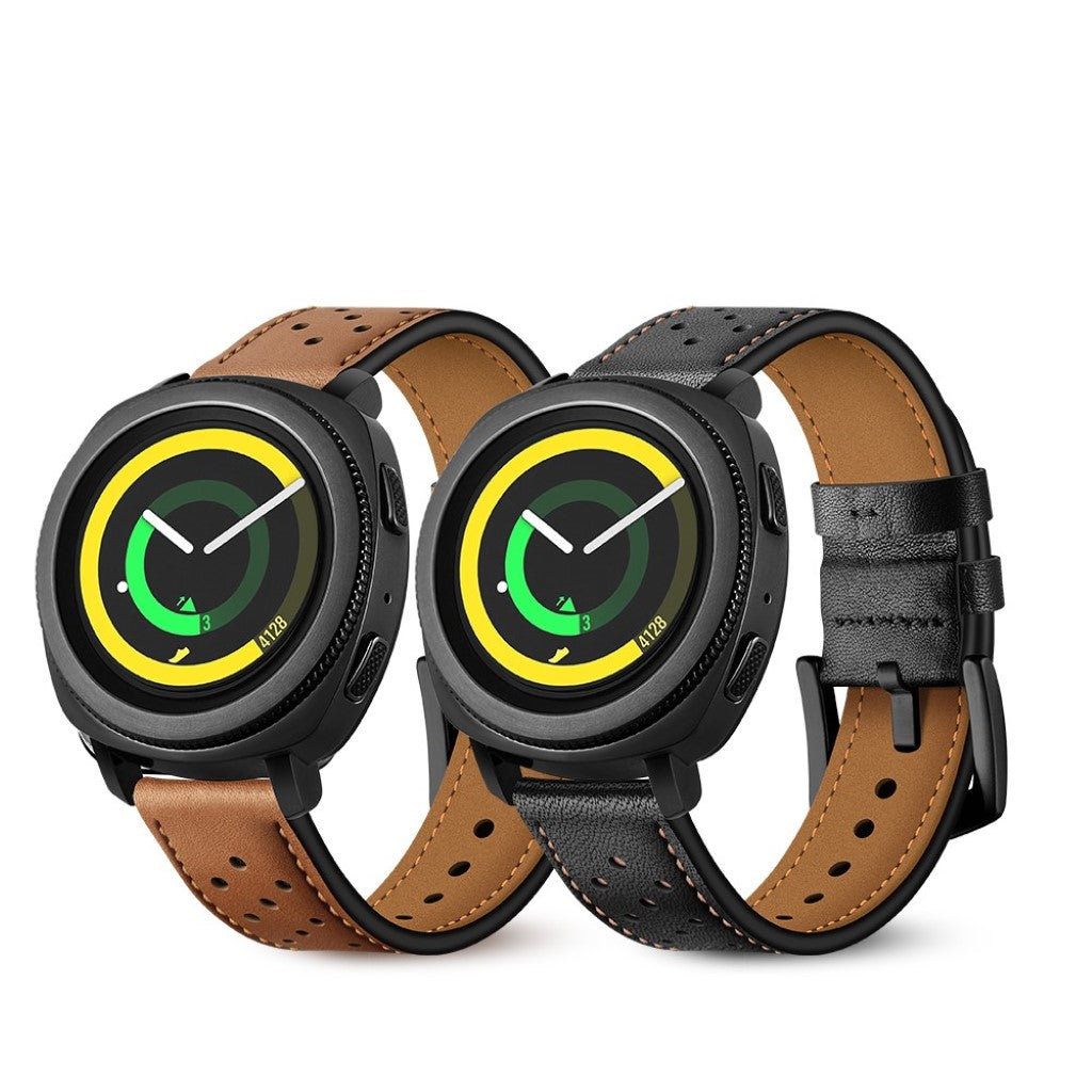 Super smuk Samsung Gear Sport Ægte læder Rem - Sort#serie_2