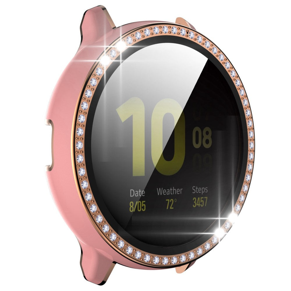 Fint Samsung Galaxy Watch Active 2 - 44mm Cover med Skærmbeskytter i Plastik, Rhinsten og Hærdet Glas - Pink#serie_2