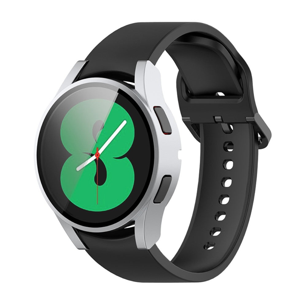 Rigtigt Fed Samsung Galaxy Watch 4 (40mm) Cover med Skærmbeskytter i Plastik og Hærdet Glas - Sølv#serie_7