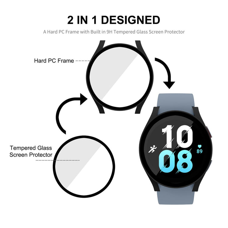 Flot Samsung Galaxy Watch 5 (44mm) Cover med Skærmbeskytter i Plastik og Hærdet Glas - Grøn#serie_5