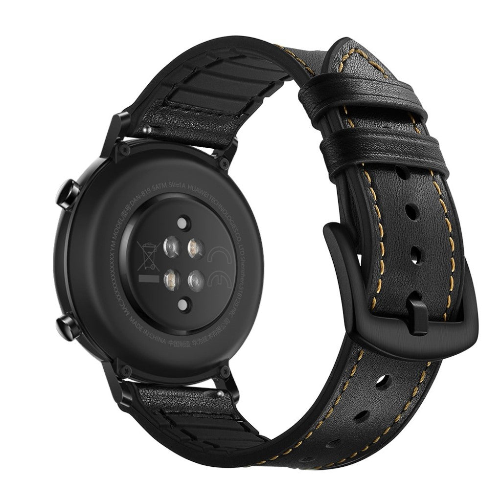 Glimrende Huawei Watch GT 2 42mm Ægte læder Rem - Sort#serie_1