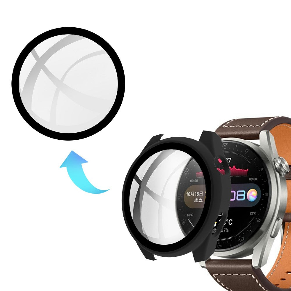 Meget Godt Huawei Watch 3 Pro Cover med Skærmbeskytter i Plastik og Hærdet Glas - Sort#serie_3