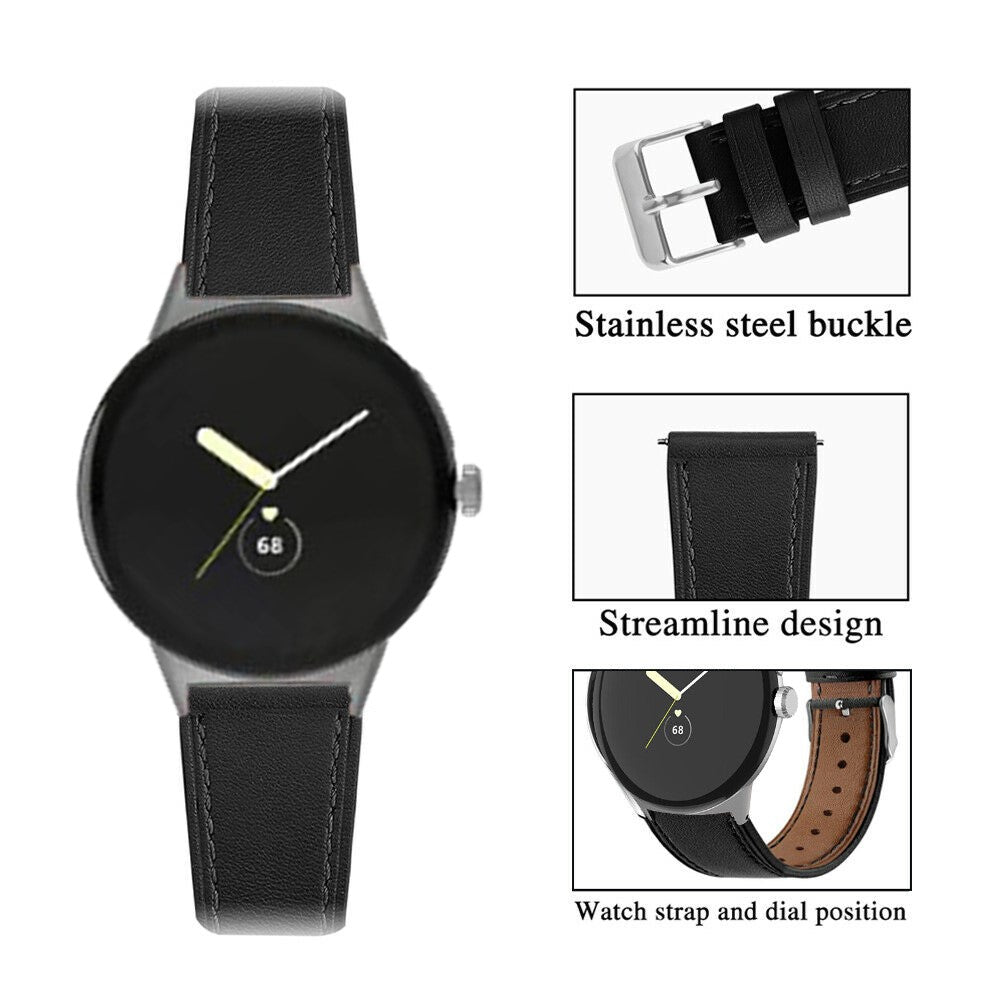 Meget komfortabel Google Pixel Watch Ægte læder Rem - Sort#serie_1