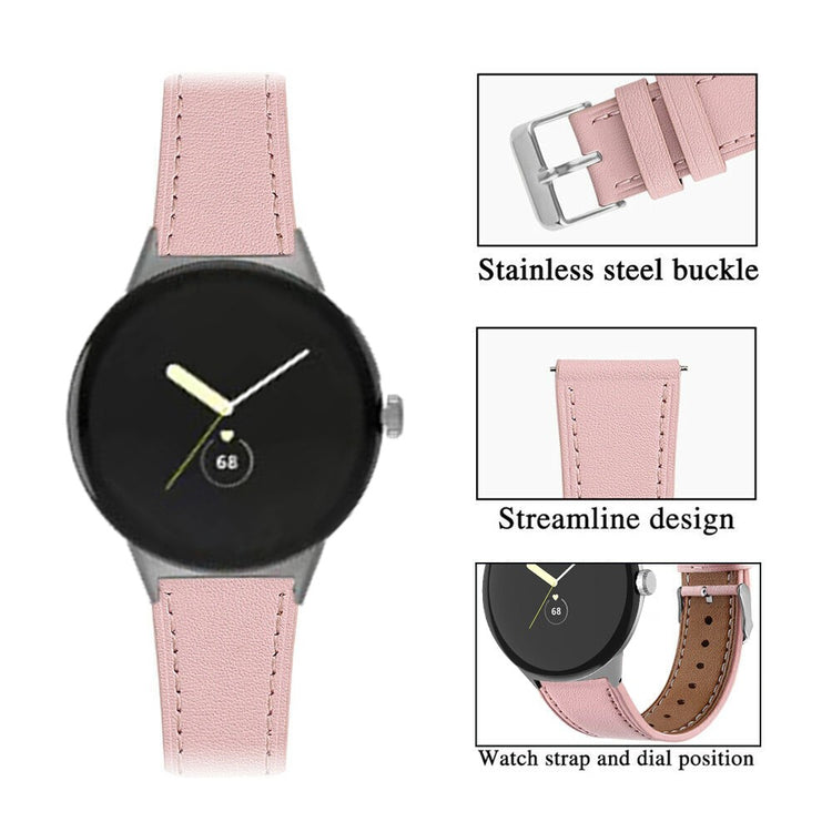 Meget komfortabel Google Pixel Watch Ægte læder Rem - Pink#serie_2