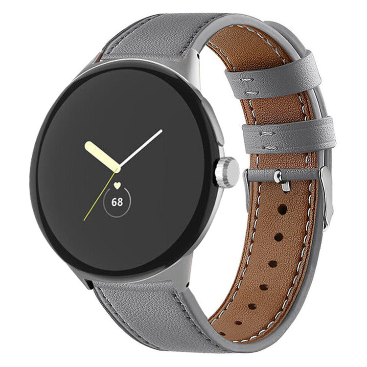 Meget komfortabel Google Pixel Watch Ægte læder Rem - Sølv#serie_8