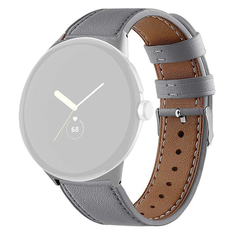 Meget komfortabel Google Pixel Watch Ægte læder Rem - Sølv#serie_8
