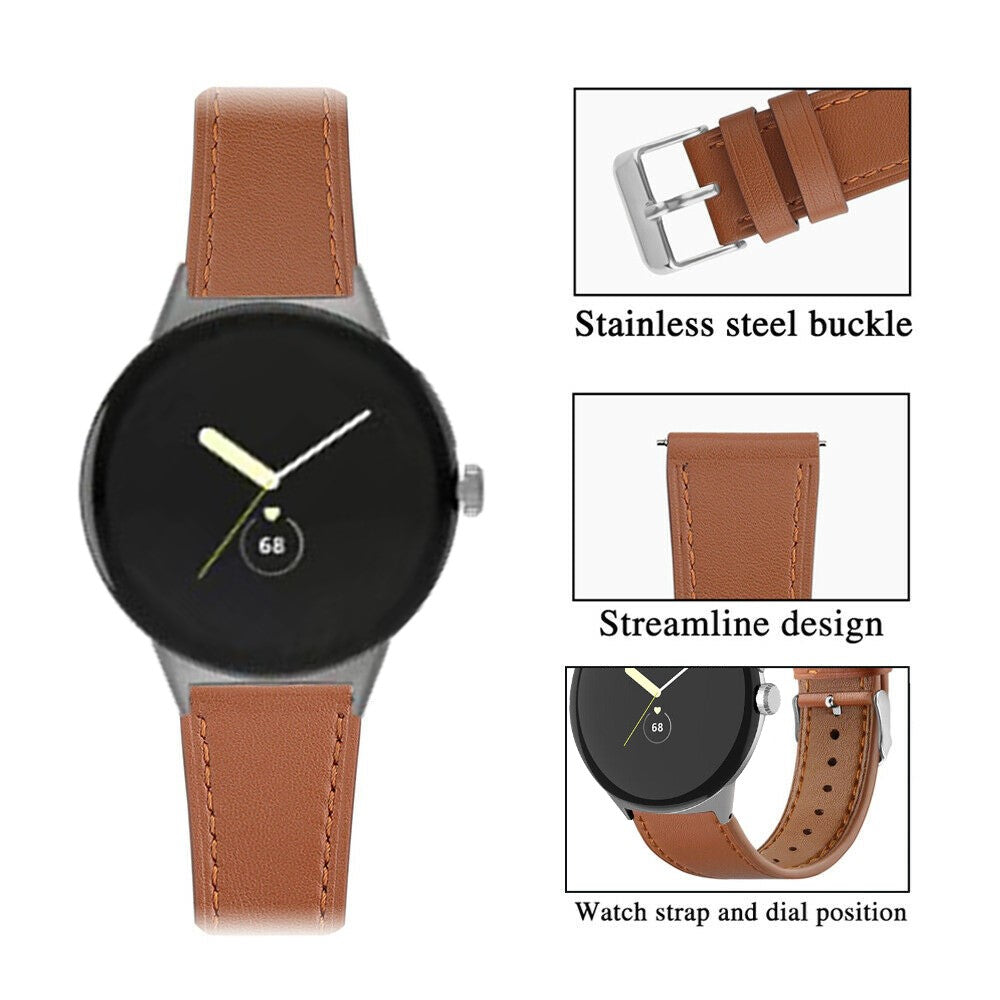 Meget komfortabel Google Pixel Watch Ægte læder Rem - Brun#serie_9