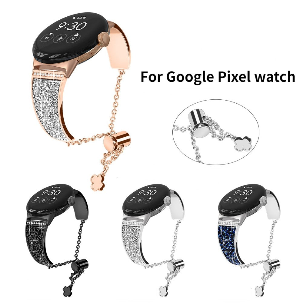 Solid Google Pixel Watch Metal og Rhinsten Rem - Pink#serie_3